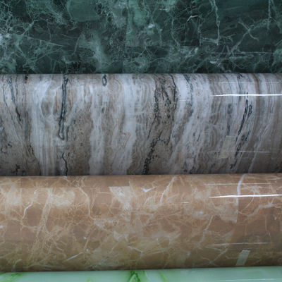 High gloss surface PVC decorative panel for kitchen cabinet, manufactured using vacuum membrane pressing process.